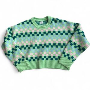 Cotton On Blue and Green Checkered Cropped Women’s Sweater Size‎ Small